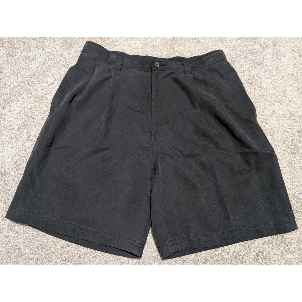 Consensus Shorts Mens 34 Black Pleated Rayon Blend Classic Relaxed Casual‎ Retro